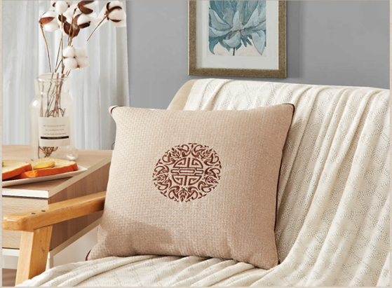 恒源祥绣花亚麻靠垫被